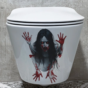Sticker WC Halloween fantôme effrayant et mains ensanglantées décoratif imperméable en PVC