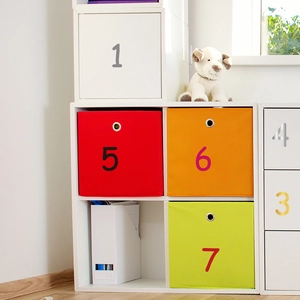 Colorful DIY number stickers for home organization on storage cabinets and bins