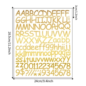 Detaillierte Ansicht goldener Buchstaben Aufkleber mit Zahlen und 3 cm Zeichenhöhe