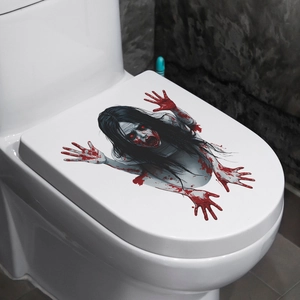 Sticker de toilette Halloween effrayant avec mains sanglantes et motif de femme fantôme
