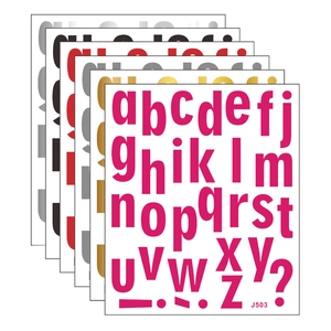Detailed set of 26 alphabet letter stickers in six vibrant metallic colors for DIY crafts