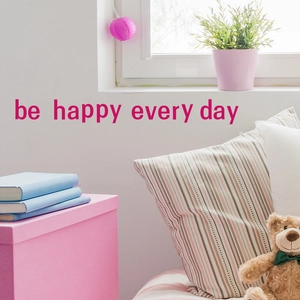 Pink 'be happy every day' wall sticker for home decor with motivational quote