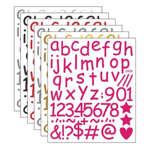 Close-up of colorful alphabet and number stickers for DIY home decoration and scrapbooking