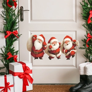 Stickers muraux de Noël avec des pères Noël portant des sacs de cadeaux pour la maison