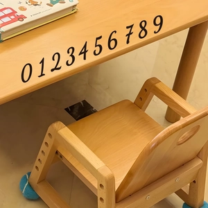 Adjustable wooden kids study desk and chair set with blue non-slip tennis ball pads