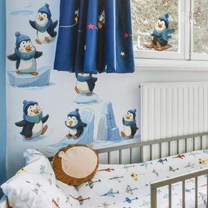 Cartoon skating penguin Christmas wall stickers for children nursery room decor
