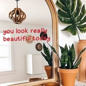 Arched wooden full-length mirror with inspirational English text for home decor