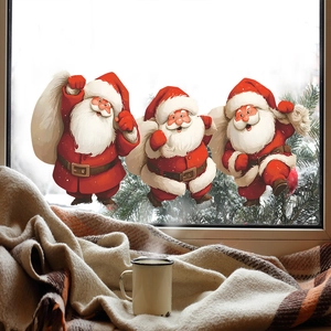 Sticker Mural Dessin Animé Père Noël Avec Cadeaux PVC Noël Décalcomanie de Fenêtre pour Maison Salon Chambre à Coucher Décoratif