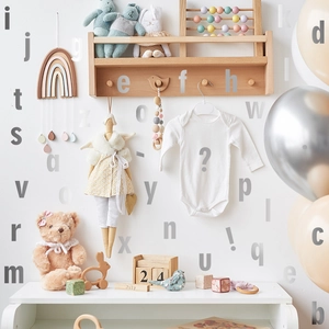 Minimalist grey vinyl 26 alphabet wall decals for nursery and playroom decor