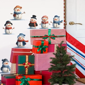 Funny Christmas snowman wall stickers for home decor with festive gift boxes