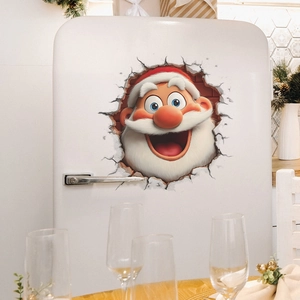 Adesivo murale 3D festivo con Babbo Natale che rompe il muro per decorare casa