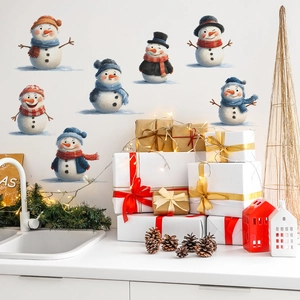 Christmas snowman wall sticker set with seven cartoon snowmen for festive home decoration
