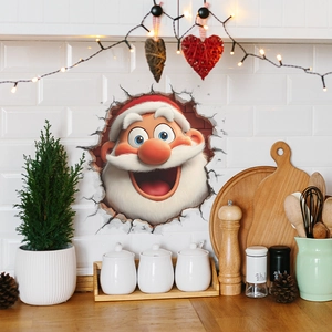 Adesivo da Parete Babbo Natale Effetto Rottura Muro 3D PVC Autoadesivo Cartone Animato Decalcomanie Natalizie per Soggiorno