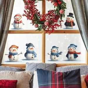Christmas Cartoon Snowman Wall Stickers PVC Self Adhesive Winter Window Decals For Living Room Bedroom Home Decoration
