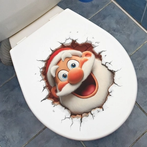 Adesivo 3D Babbo Natale effetto muro rotto per coperchio WC e decorazione bagno di casa