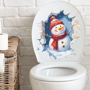 3D Christmas snowman wall sticker with broken wall effect for festive bathroom decor