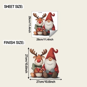 Detailed sheet and finish size dimensions for Santa and reindeer Christmas wall stickers