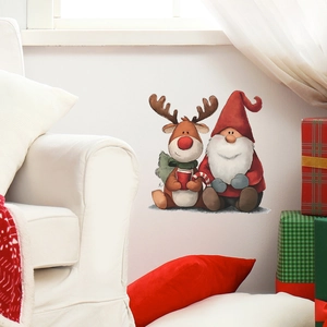 Christmas gnome and reindeer wall stickers for festive home living room decoration