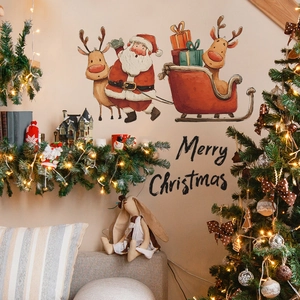 Stickers muraux de Noël avec Père Noël et rennes pour décoration de salon chaleureuse