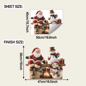 Stickers muraux Père Noël et bonhomme de neige avec dimensions de la feuille et du rendu