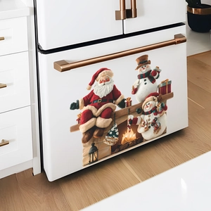 Stickers muraux 3D de Noël avec Père Noël et bonhomme de neige près d'une cheminée