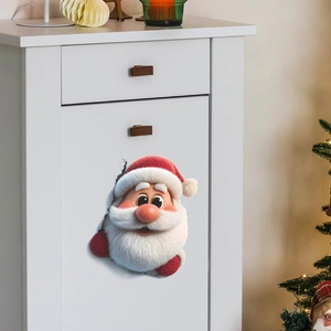 3D cartoon Santa Claus wall sticker showing a creative hole design for Christmas decor