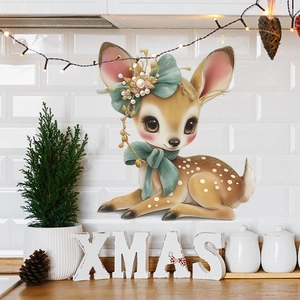 Sticker Mural Cerf Dessin Animé de Noël PVC Autocollant Décoration Maison Festive pour Salon Chambre à Coucher