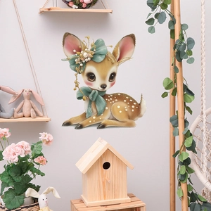 Sticker mural renne de Noël avec perles et fleurs pour décoration intérieure chaleureuse