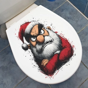Angry Santa Claus bathroom wall sticker for home holiday toilet lid decoration