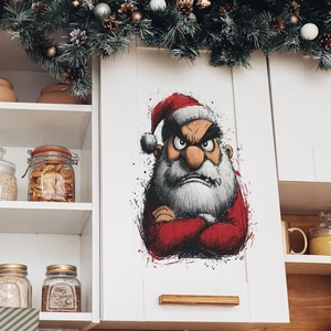 Funny cartoon angry Santa Claus wall sticker for festive kitchen cabinet decoration