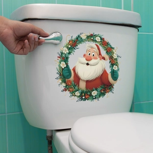 Christmas Santa Claus greenery wreath wall decal and waterproof toilet sticker for home decor