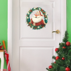 Christmas Santa Claus green leaf wreath wall sticker for home holiday door decoration