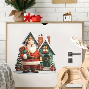 Adesivo Murale Natalizio Babbo Natale Casa Di Neve PVC Autoadesivo Per Soggiorno Camera Da Letto Toilette Frigorifero