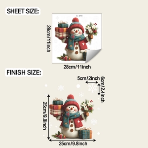 Detail view of snowman window sticker dimensions with sheet and finish size layout