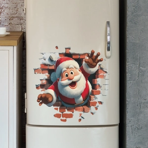3D Christmas Santa Claus broken wall decal sticker for holiday home refrigerator decor