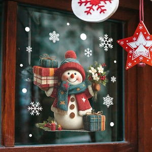 Christmas snowman window stickers with gift and snowflake decals for home glass decoration