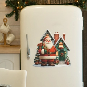 Adesivo murale natalizio con Babbo Natale e casetta innevata per decorazioni casa