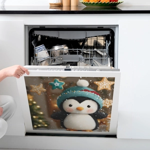 Christmas penguin magnetic dishwasher cover sticker for kitchen appliance decoration