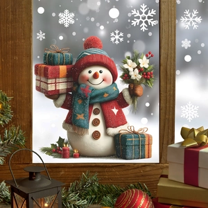 Christmas Snowman Snowflake Window Stickers Static Cling PVC Glass Decals For Xmas Holiday Home Decoration Winter Party Window Film