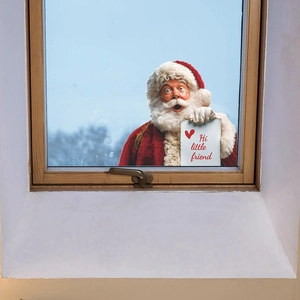 Christmas Santa Claus window static sticker with Hi Little Friend sign on glass