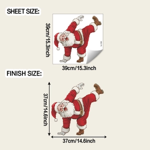 Detailansicht der lustigen Weihnachtsmann-Wandsticker mit Maßen von 39x39cm und 37x37cm