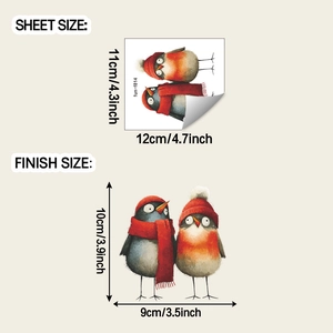 Detailed sheet and finish size display of cartoon Christmas bird wall stickers