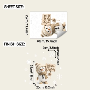 Detail view of snowman wall sticker dimensions and layout size for Christmas decor