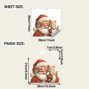 Guide des tailles de planche et de finition pour stickers de Noël Père Noël et chat