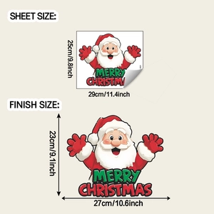 Détail du sticker mural Père Noël indiquant la taille de la feuille et le rendu final