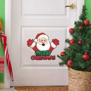 Sticker mural Père Noël avec texte Merry Christmas sur une porte d'intérieur