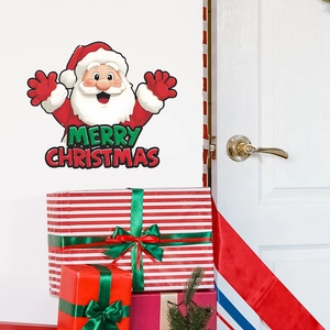 Sticker mural joyeux Père Noël avec lettrage Merry Christmas sur un mur blanc pur