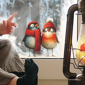 Christmas Bird Window Stickers Static Cling PVC Decals For Glass Door Home Decoration Winter Holiday Cartoon Birds Wall Stickers