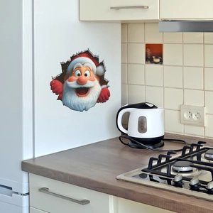 3D Santa Claus wall sticker showing a creative wall breaking effect for home decor