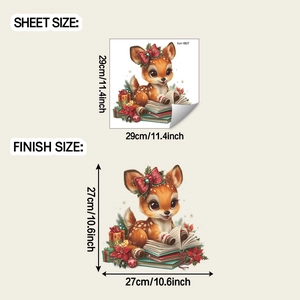 Détails du sticker mural renne de Noël montrant la taille de la planche et les dimensions